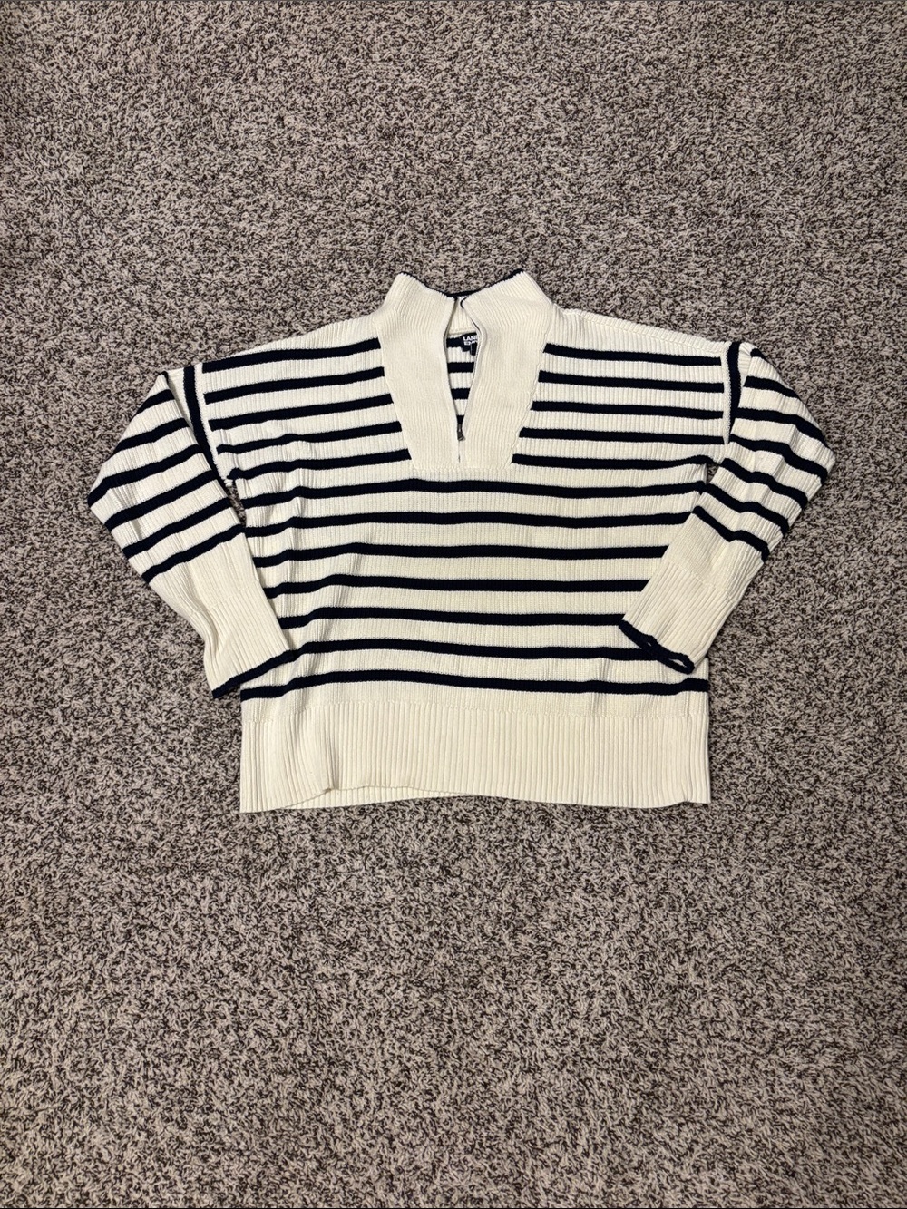 Lands' End White and Navy Striped Cowl Pullover